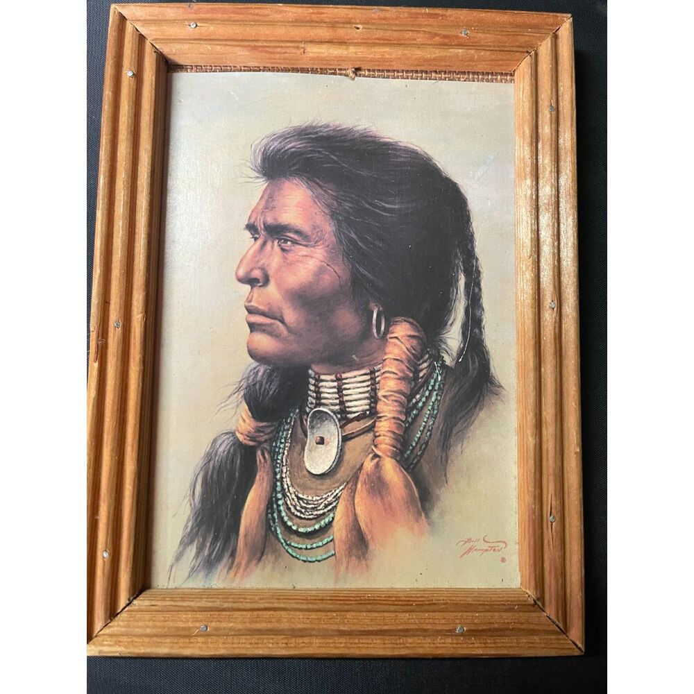 Vintage Native American Print "Oh Great Spirit" ~ Artist Bill Hampton Framed 6x8